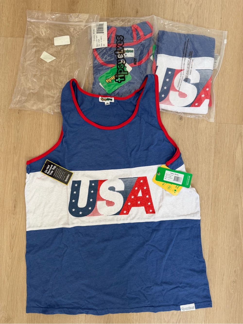 Tipsy Elves Men’s USA Tank Top - Blue/White/Red